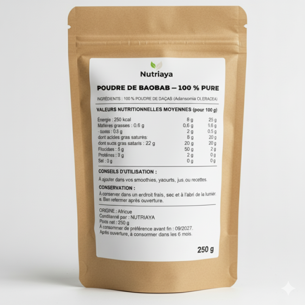 Poudre de Baobab Bio - Pulpe de Fruit Naturelle, Riche en Fibres