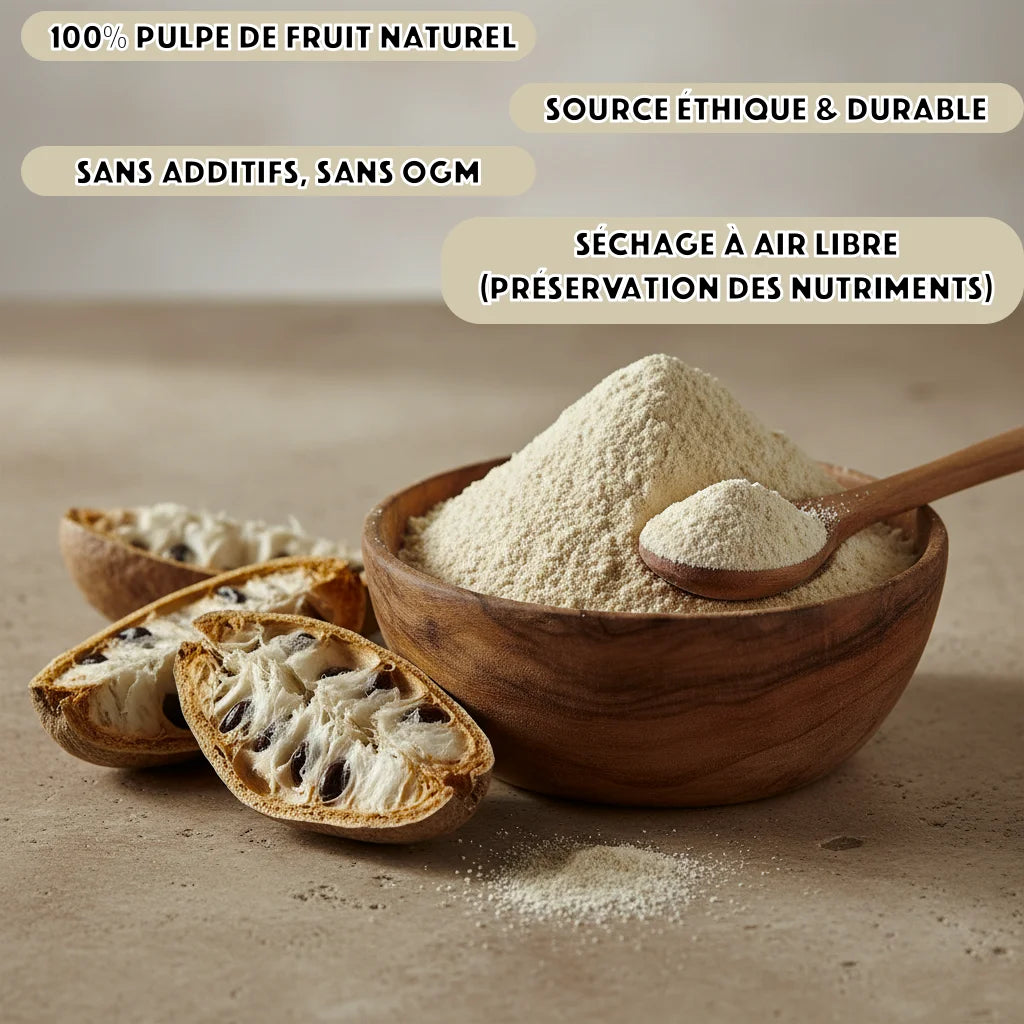 Poudre de Baobab Bio - Pulpe de Fruit Naturelle, Riche en Fibres