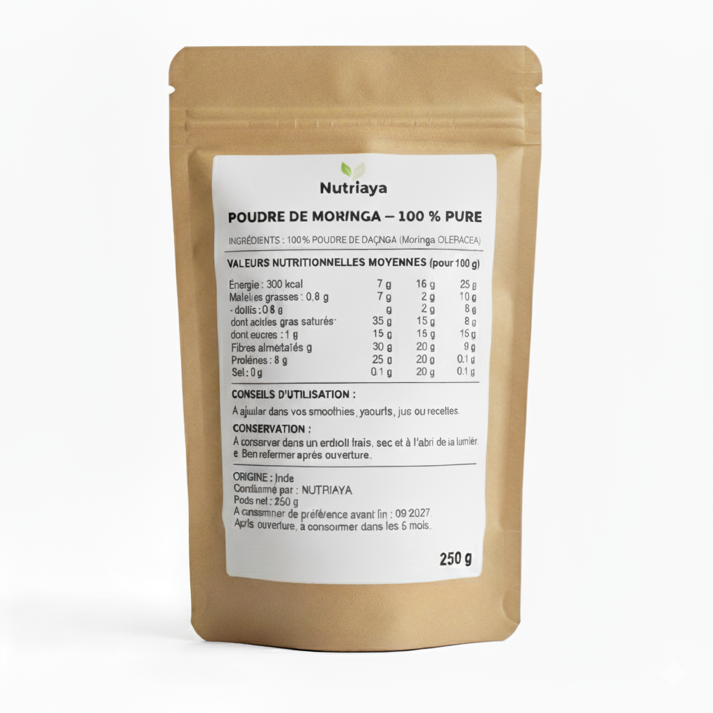 Poudre de Moringa Bio Pure - Feuilles Séchées Riches en Nutriments